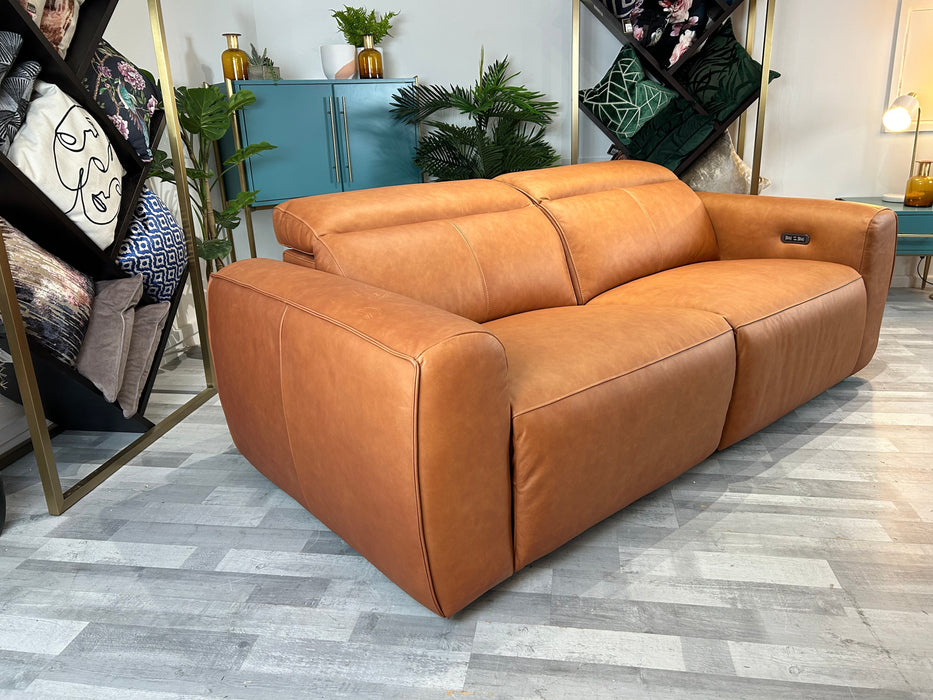 Bohemia 3 Seater - Leather Power Recliner Power Headrest Sofa - Relaxed Matt Leather Tan (J27)