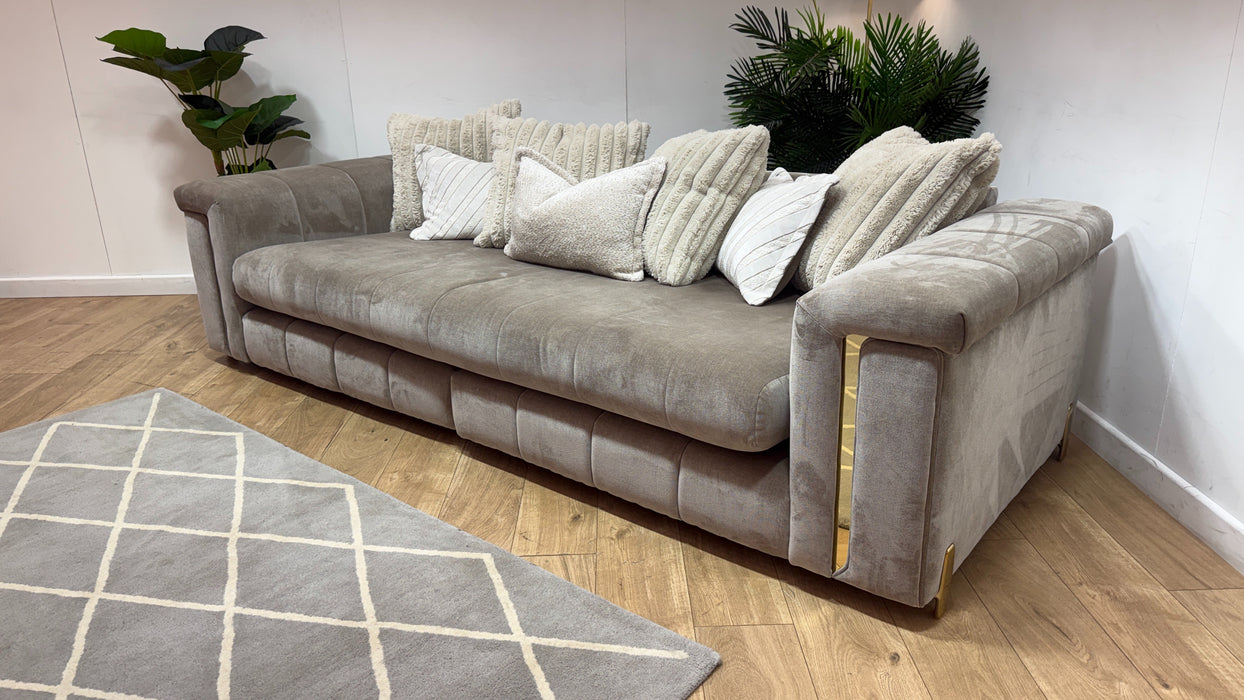 Sofology Oscar Fabric 4 Seater Split Gold Trim in Fine Textured Chenille Stone Mix