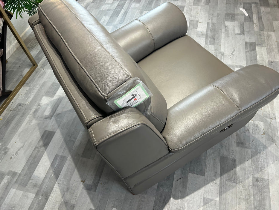 Lucca 1 Seater - Leather Power Recliner Chair - Fossil Grey