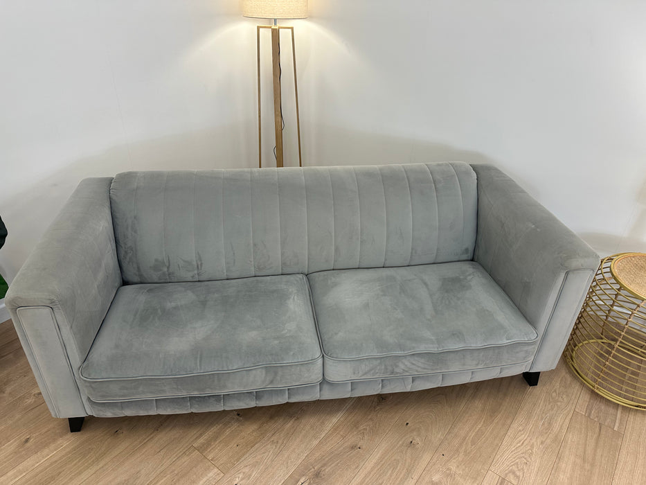 Fluted Isla 3 Seat - Fabric Sofa - Velluto Silver All Over