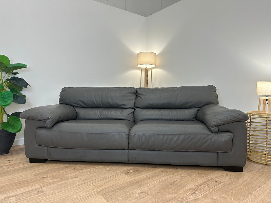 Santino 3 Seater - Leather Sofa - Caruso Fog