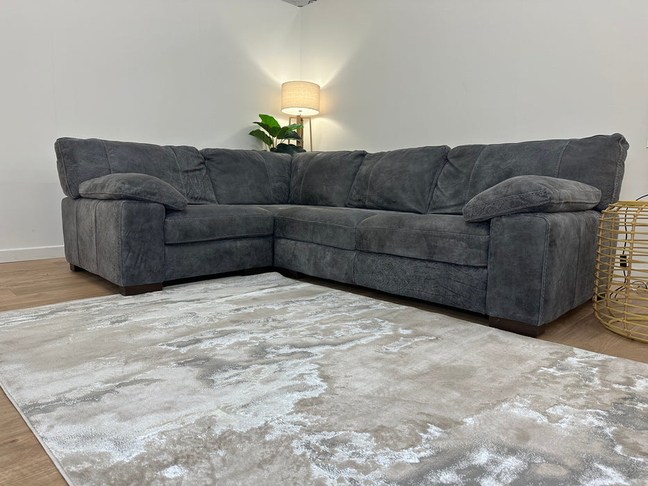 Linara 1 Corner 2 - Leather Sofa - Utah Grey