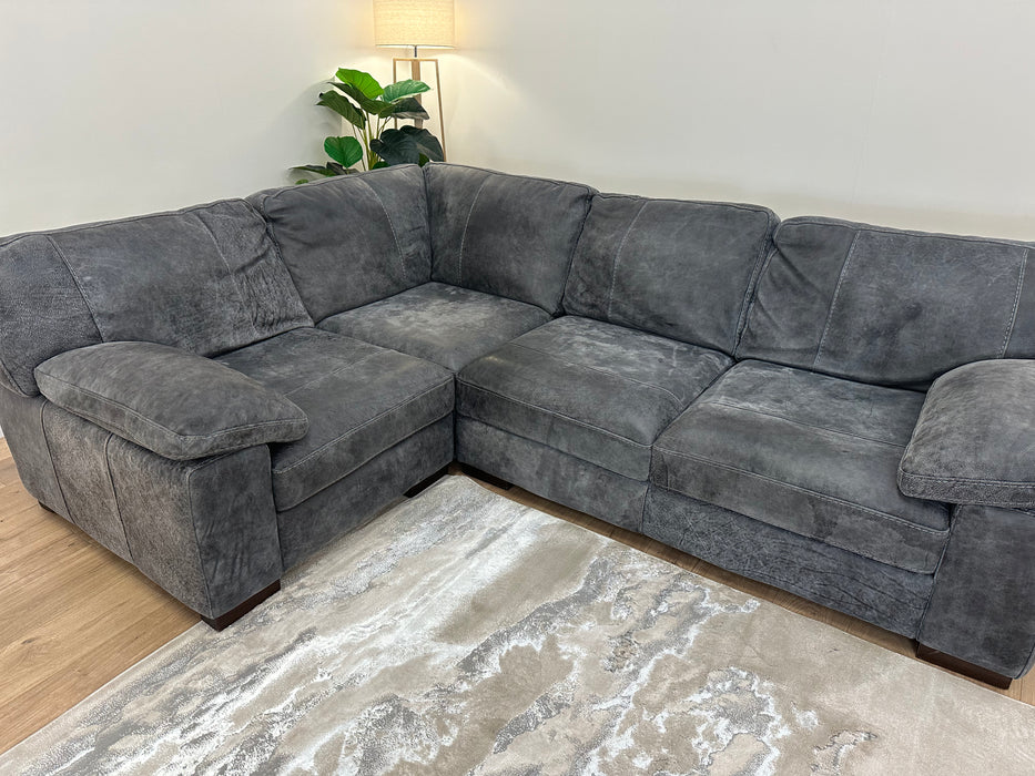 Linara 1 Corner 2 - Leather Sofa - Utah Grey