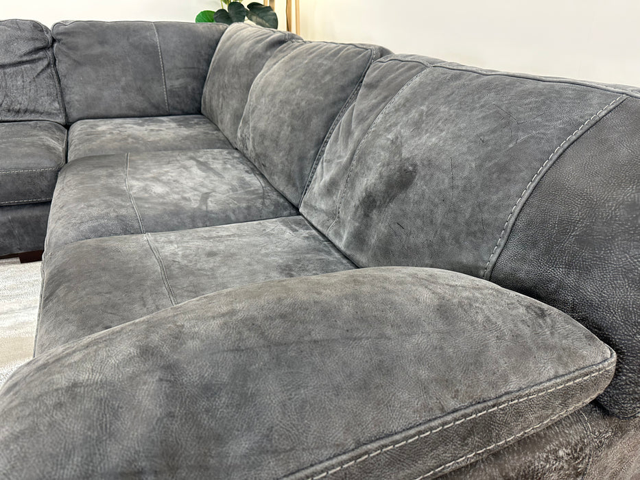 Linara 1 Corner 2 - Leather Sofa - Utah Grey