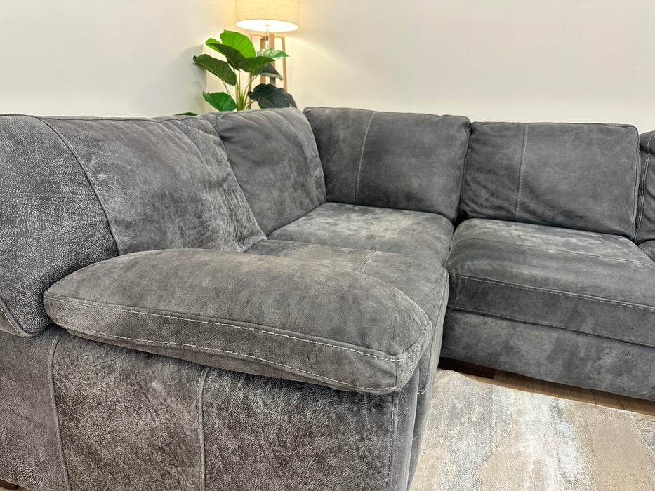 Linara 1 Corner 2 - Leather Sofa - Utah Grey