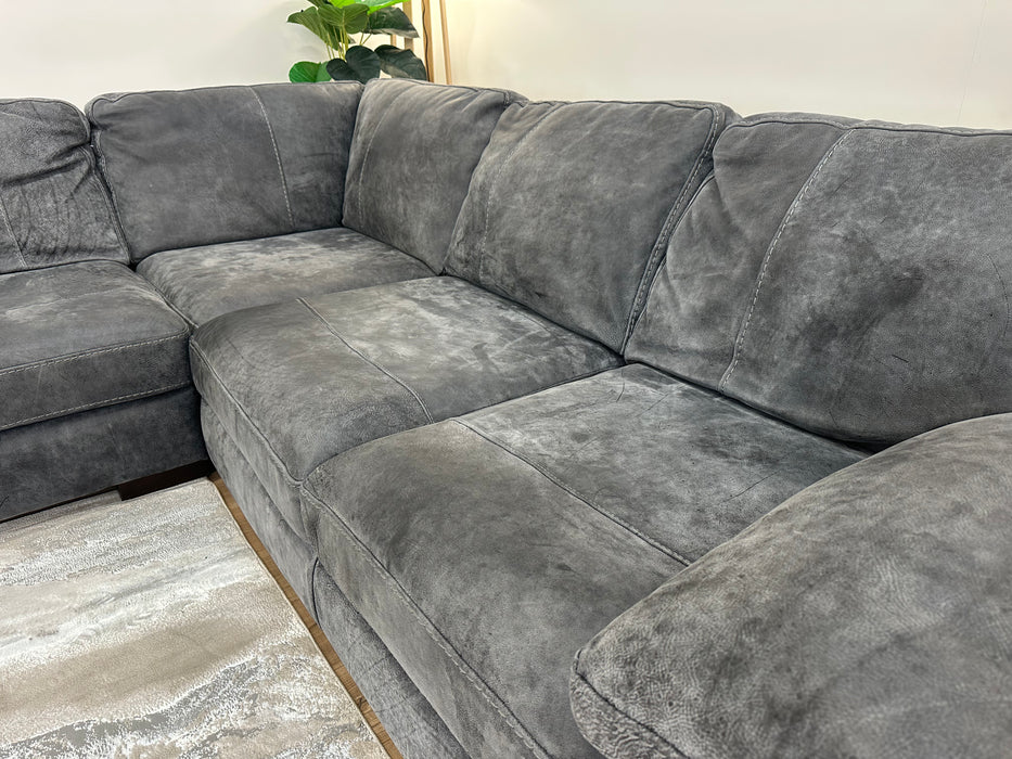 Linara 1 Corner 2 - Leather Sofa - Utah Grey