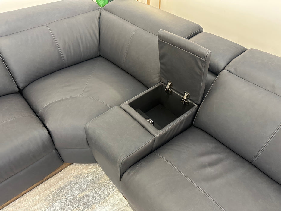 Mason 3 Corner 3 + Console Unit- Leather Power Reclining Sofa - Charcoal