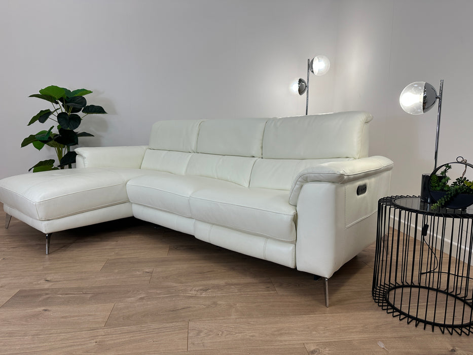 Illinois 3 Seater Chaise - Leather Sofa - Trusty Soft Sheen Leather White