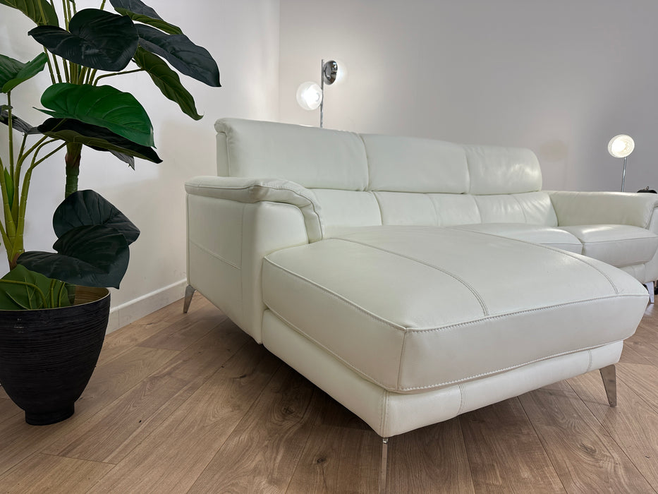 Illinois 3 Seater Chaise - Leather Sofa - Trusty Soft Sheen Leather White