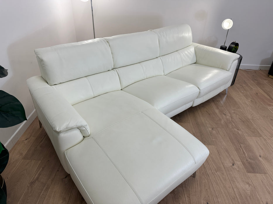 Illinois 3 Seater Chaise - Leather Sofa - Trusty Soft Sheen Leather White