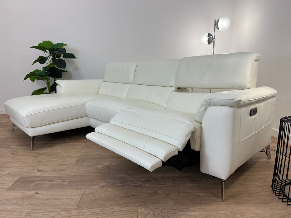 Illinois 3 Seater Chaise - Leather Sofa - Trusty Soft Sheen Leather White