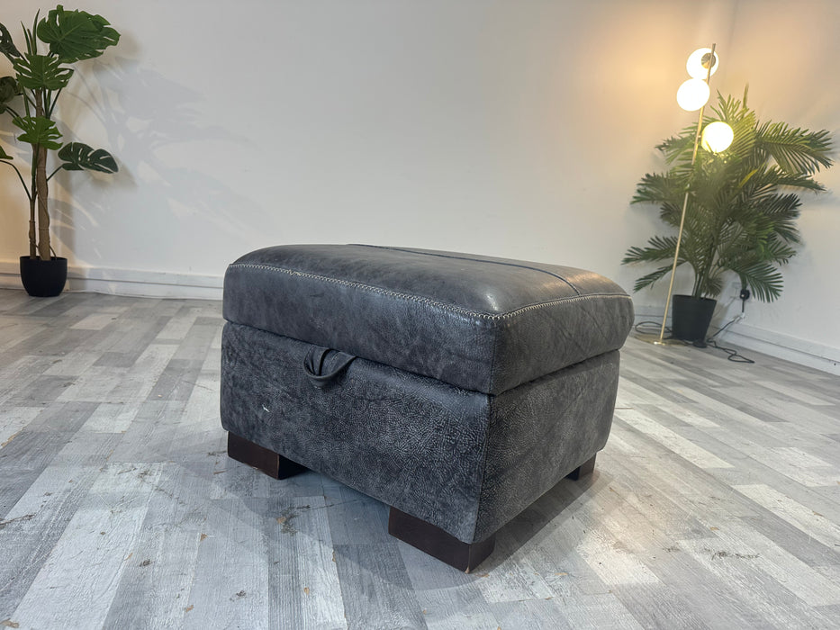 Galleria Storage Footstool - Leather - Contrast Utah Grey