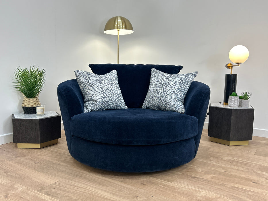 Majestica 1 Seater - Fabric Swivel Chair - Soft Chenille Navy Mix