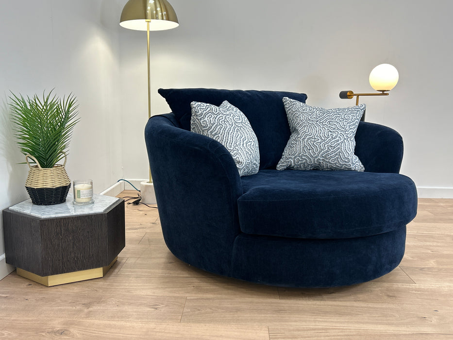 Majestica 1 Seater - Fabric Swivel Chair - Soft Chenille Navy Mix