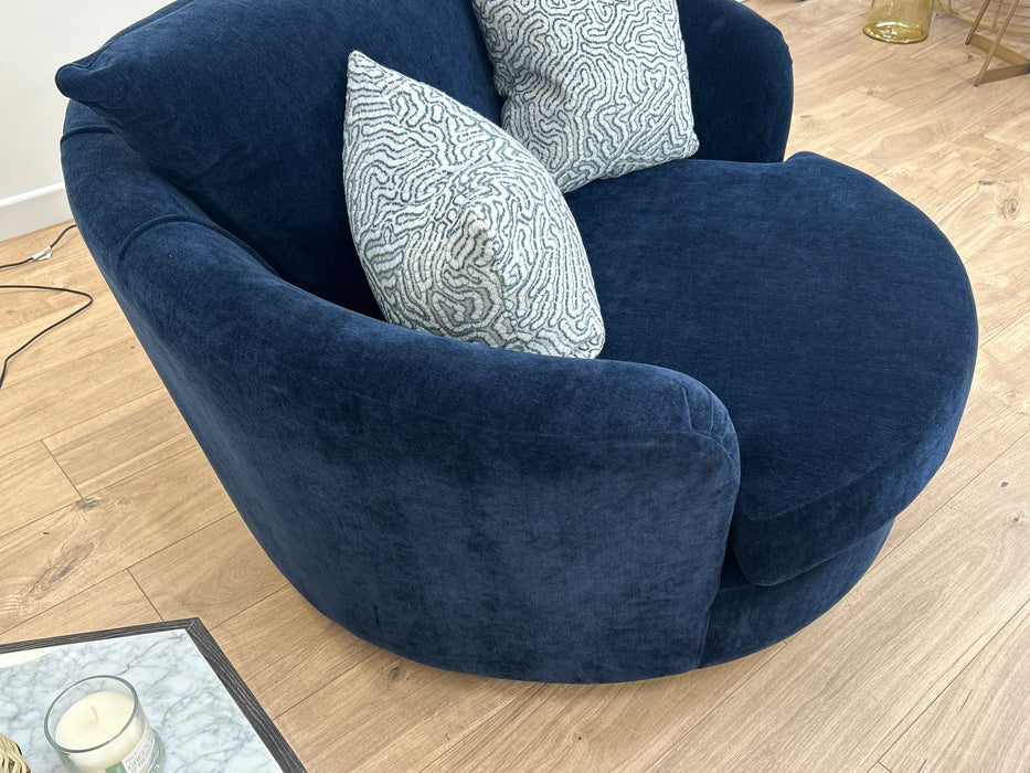 Majestica 1 Seater - Fabric Swivel Chair - Soft Chenille Navy Mix