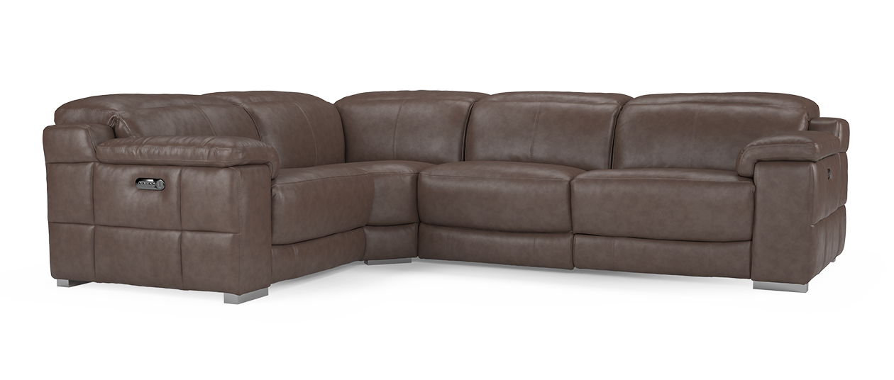 Sofology Laurence Leather 1 Corner 3 Power Recliner/Headrest in Metz Dark Brown