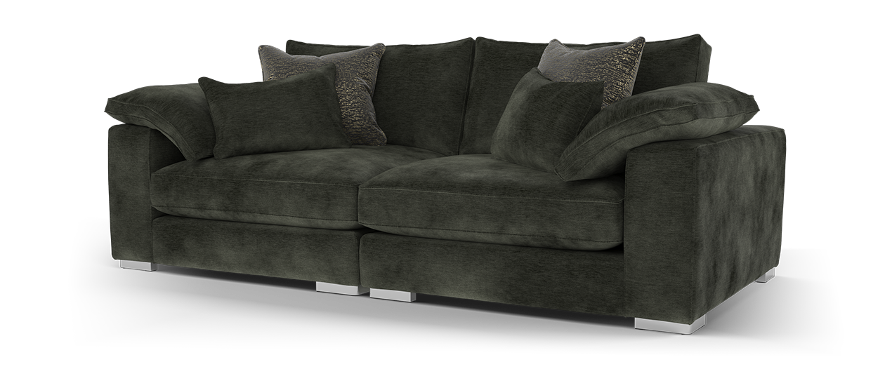 Sofology Laurent Fabric 4 Seater Split Foam Seats in Luxury Deep Pile Chenille Slate Mix