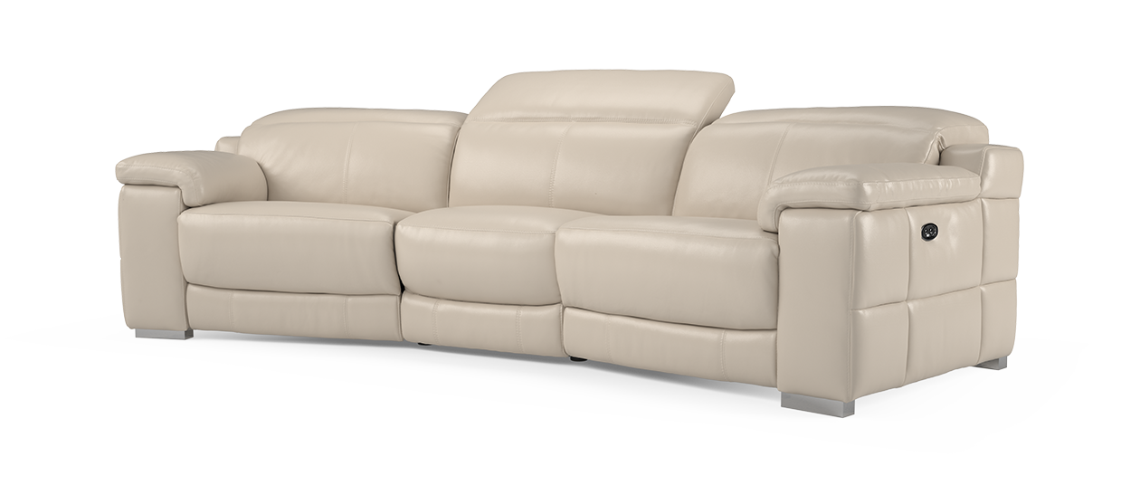 Sofology Laurence 4 Seater Curve in Trusty Soft Sheen Leather Silver Power Recliner