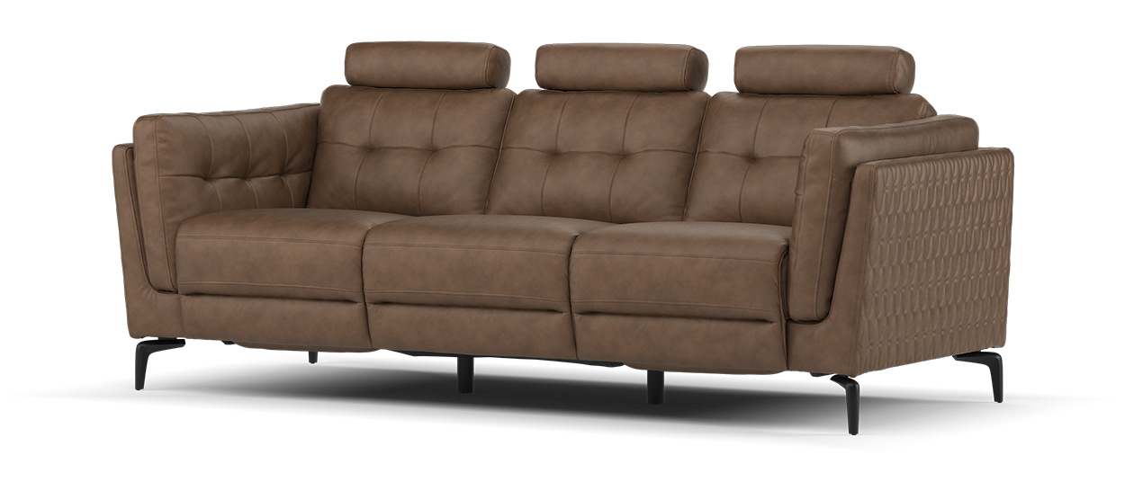 Sofology Muse Leather 3 Seater Power Recliner Supportive Headrest in Trusty Embossed Chestnut