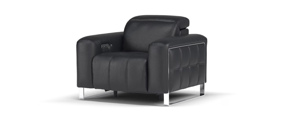 Sofology Marvella Leather Chair Power Recliner Heated Seat in Trusty Sheen Jet Black