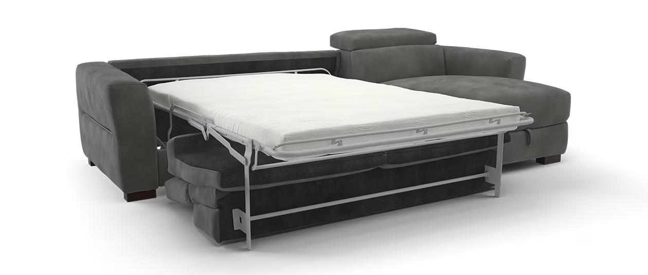 Sofology Metropolitan Fabric 4 Seater Chaise Sofa Bed with Storage in Lifestyle Mottled Charcoal