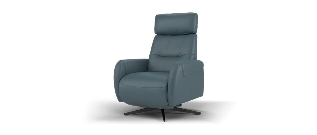 Sofology Monroe Leather Chair Power Recliner in Trusty Matt Steel Blue