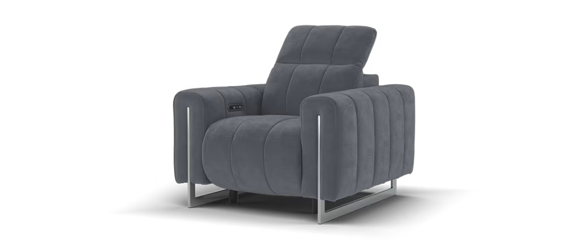Sofology Paramount Fabric Chair Power Recliner/Headrest Speakers in Lifestyle Nubuck Feel Charcoal