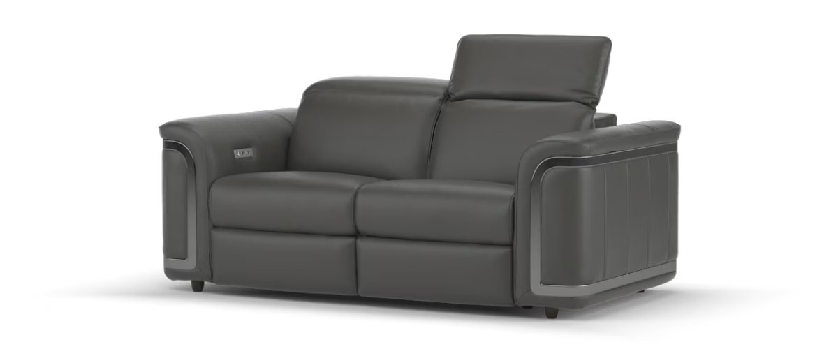 Sofology Plaza Leather 2 Seater Power Recliner in Trusty Embossed Charcoal