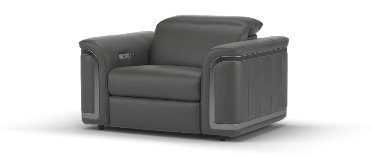 Sofology Plaza Leather Loveseat Power Recliner Heated Seat in Trusty Embossed Charcoal