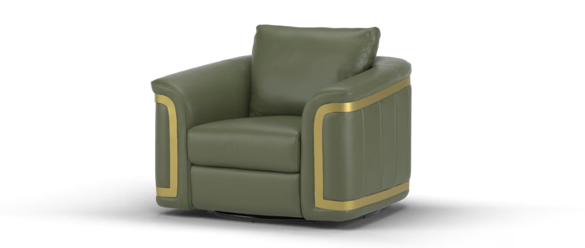 Sofology Plaza Leather Swivel Chair Gold Trim in Trusty Embossed Dark Olive