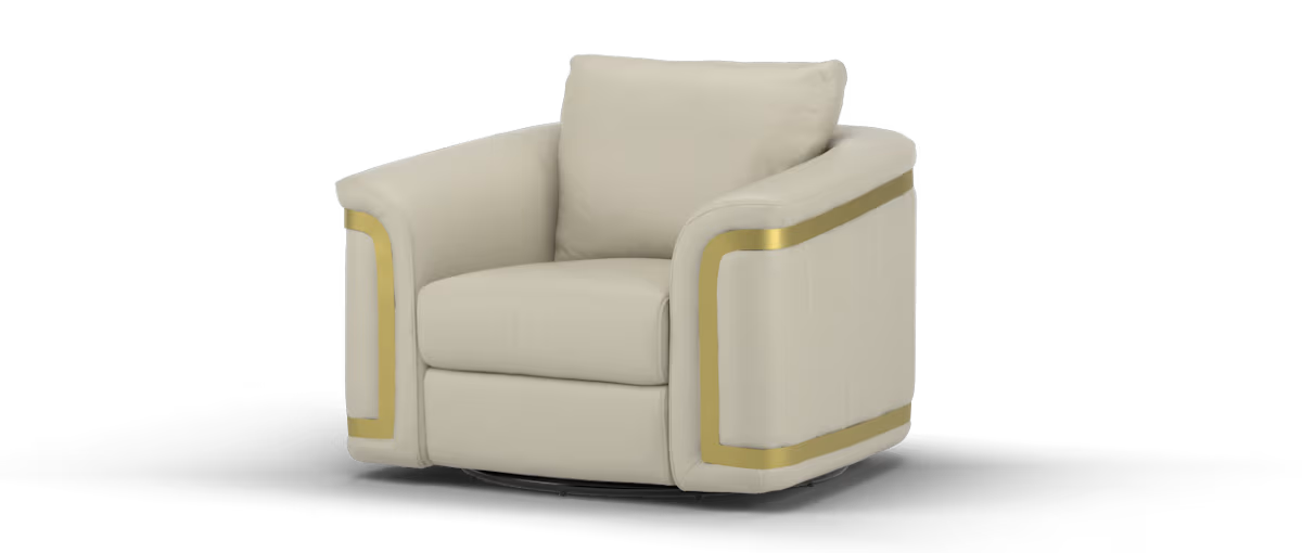 Sofology Plaza Leather Swivel Chair Gold Trim in Trusty Embossed Stone