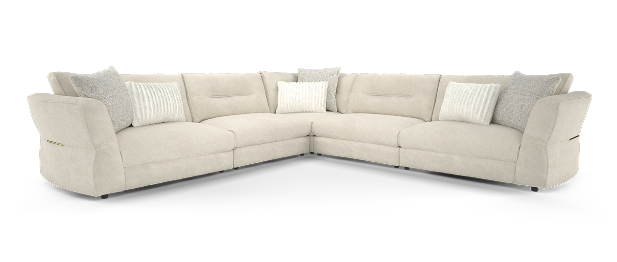 Sofology Reign Fabric 3 Corner 3 Gold Trim in Luxe Sherpa French Beige/Natural Mix