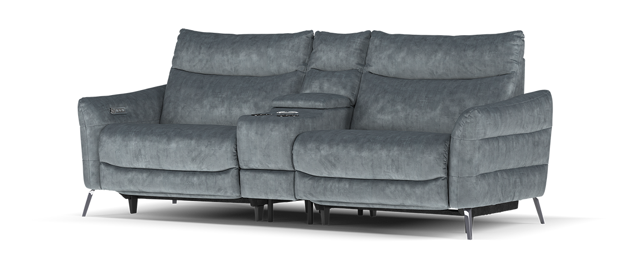Sofology Renato Fabric 2.5 Seater Console Power Recliner in Heritage Velvet Granite