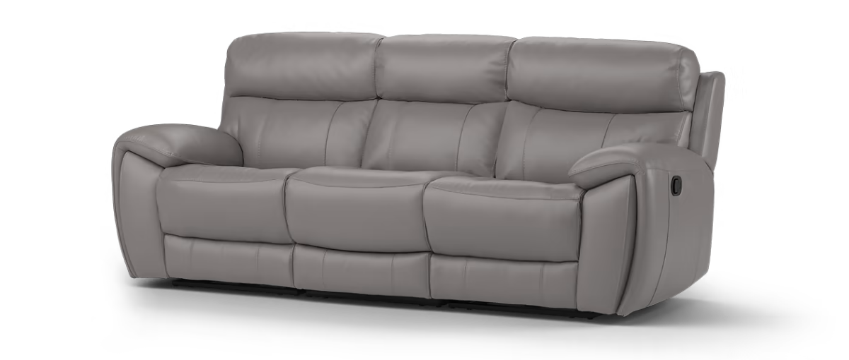 Sofology Radleigh Leather 3 Seater Manual Recliner in Trusty Soft Sheen Fossil Grey