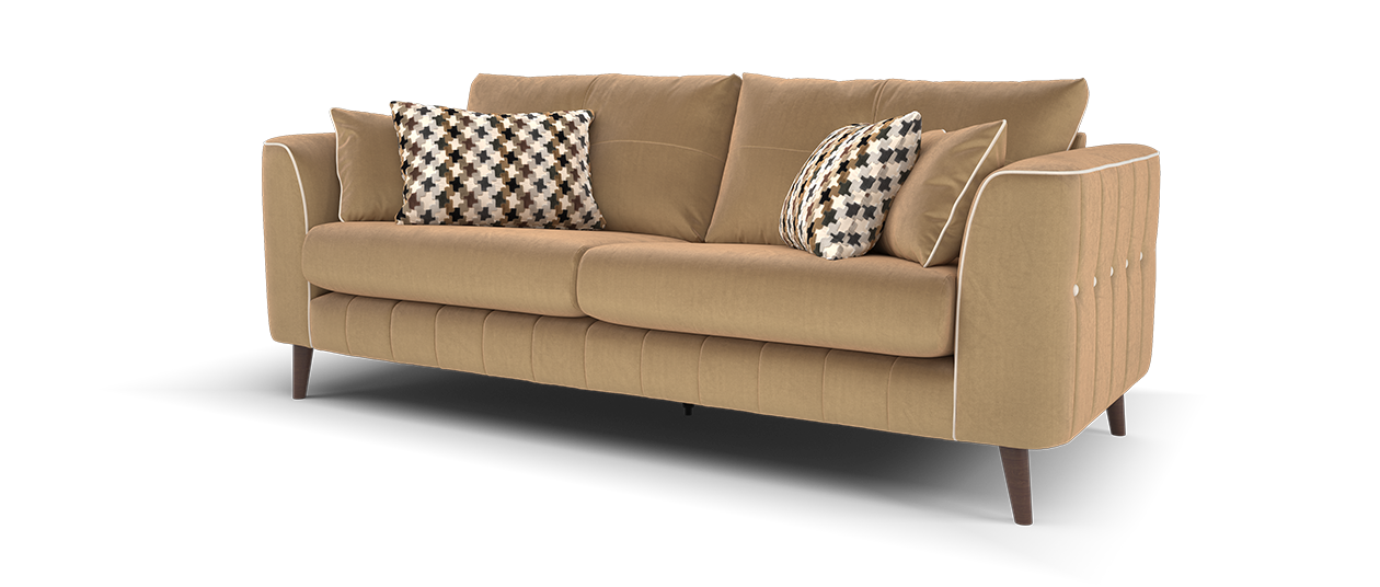 Sofology Remy Fabric 4 Seater in Super Matt Velvet Caramel Mix With Natural Contrast Piping