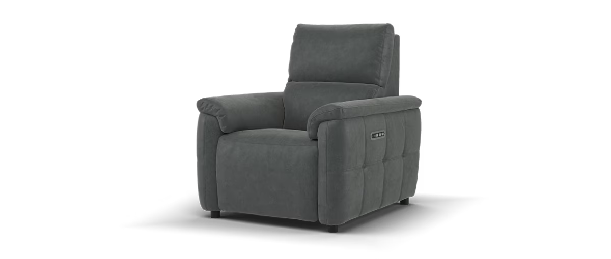 Sofology Ripley Fabric Chair Power Recliner/Headrest Lumbar Support in Lifestyle Flecked Charcoal