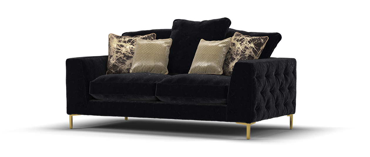 Sofology Rococo Fabric 2 Seater Pillow Back in Chunky Chenille Black Mix