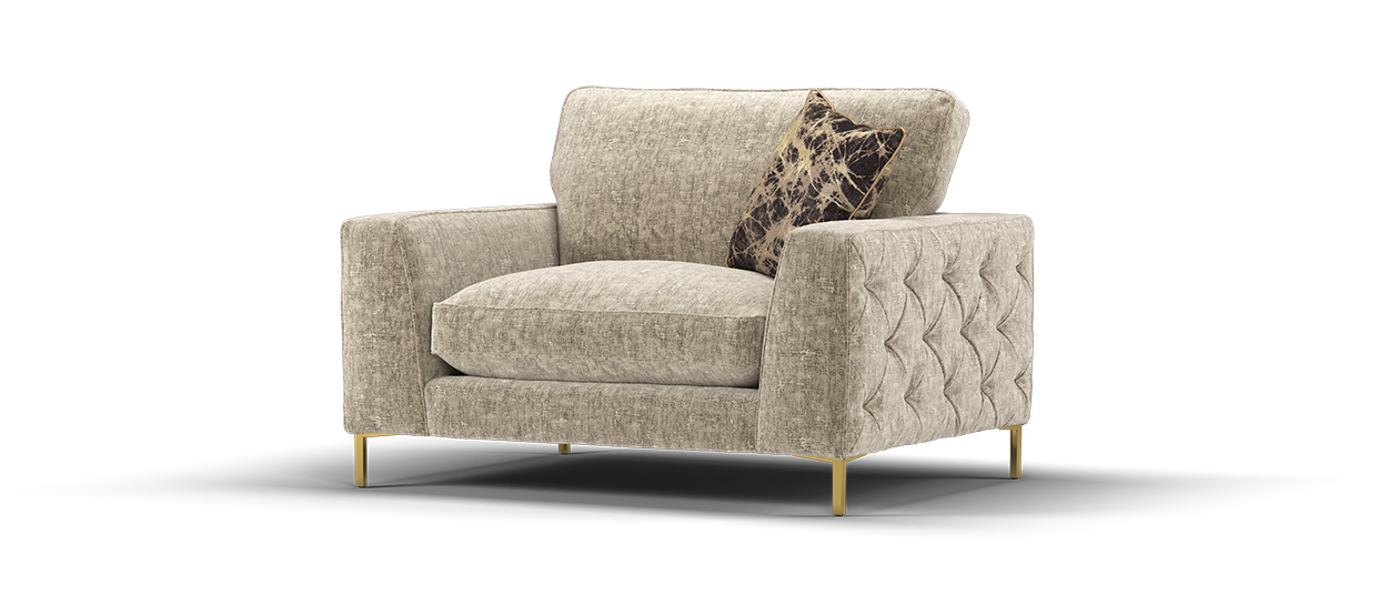 Sofology Rococo Fabric Loveseat Full Back Foam Seats in Verbier Gold Mix