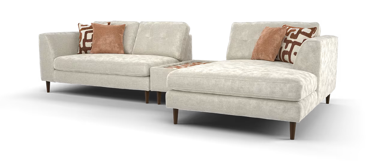 Sofology Roscoe Fabric 3 Seater Chaise Console in Linen Look Chenille Stone Mix