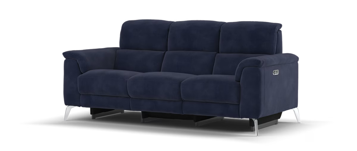 Sofology Illinois Fabric 3 Seater Power Recliner/Headrest in Lifestyle Mottled Navy Blue