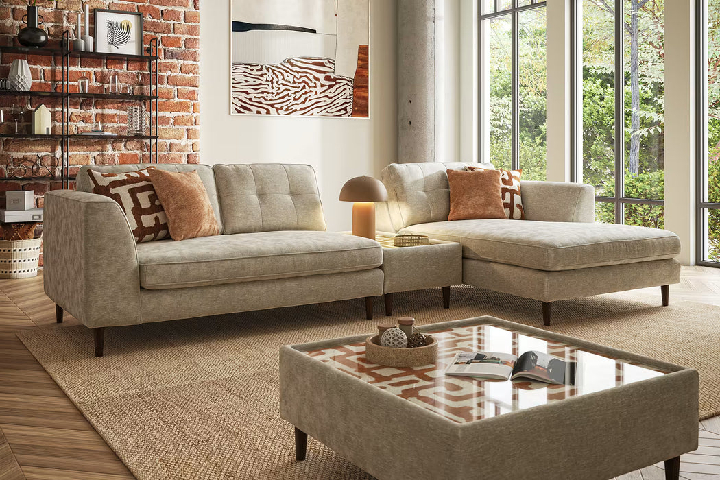 Sofology Roscoe Fabric 3 Seater Chaise Console in Linen Look Chenille Stone Mix