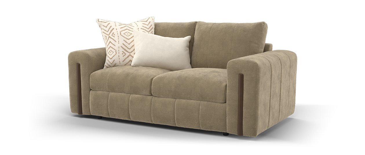 Sofology Soho Fabric 2 Seater Dark Wood Trim in Micro Boucle Mink/Natural Mix