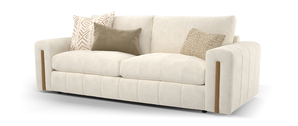 Sofology Soho Fabric 4 Seater Light Wood Trim in Micro Boucle Natural/Natural Mix
