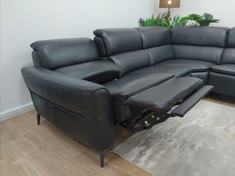 Sofology Viento Leather 3 Corner 3 Power Recliner/Headrest Lumbar in Trusty Embossed Navy