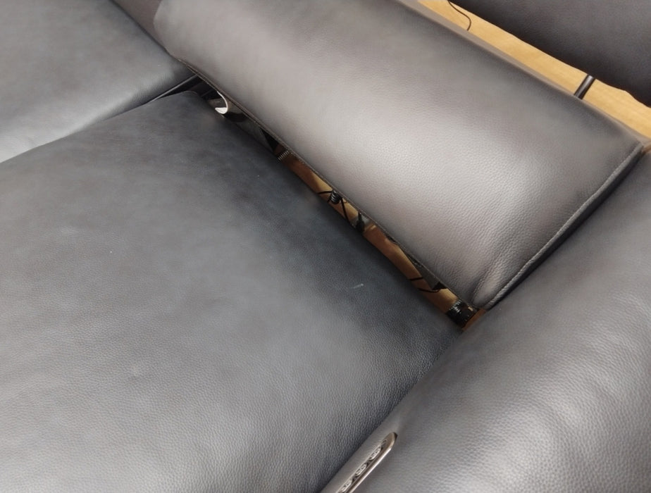 Sofology Viento Leather 3 Corner 3 Power Recliner/Headrest Lumbar in Trusty Embossed Navy
