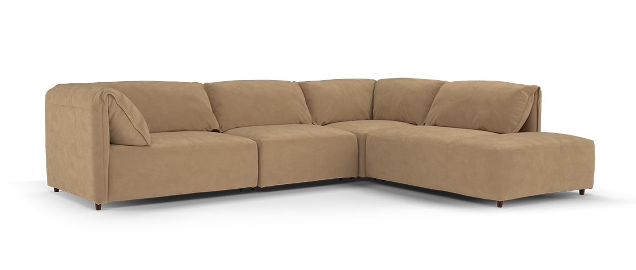 Sofology Tessuto Fabric 3 Corner 1 Chaise in Lifestyle Nubuck-Feel Camel