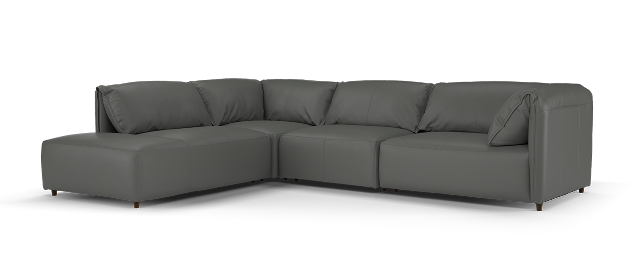 Sofology Tessuto Leather Chaise 1 Corner 3 in Trusty Matt Charcoal
