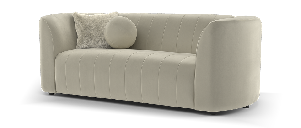 Sofology Fitzrovia Fabric 2 Seater in Matt Velvet Stone Mix With Dark Wood Trim