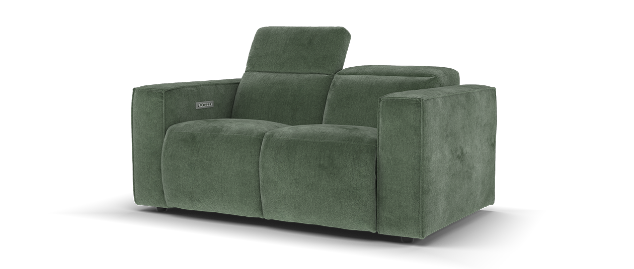 Sofology Horizon Fabric 2 Seater Power Recliner/Headrest in Textured Chenille Pine