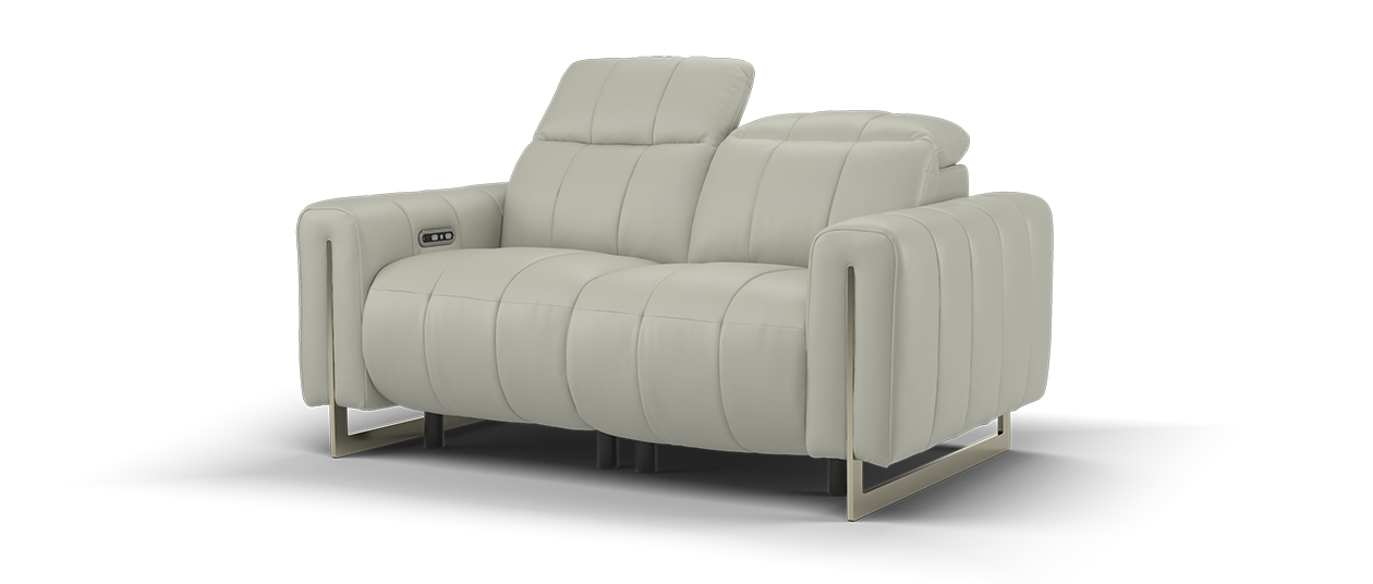 Sofology Paramount Leather 2 Seater Power Recliner/Headrest in Trusty Embossed Light Grey